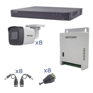 Kit TurboHD / DVR 8 Canales / 8 Cámaras Bala 2.8 mm / IR 30 m (98.4 ft) / Audio Bidireccional / Fuente 15 Vcc