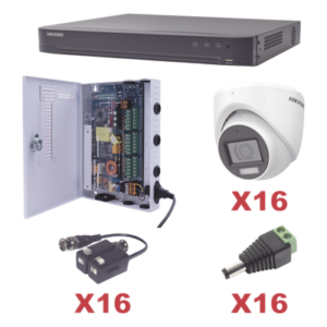 Kit de Videovigilancia TurboHD / DVR 16 Canales / 16 Cámaras Turret 2 Megapixel / Audio Bidireccional por Coaxitron / IR 30 m (98.4 ft) / Lente 2.8 mm 106° / H.265+