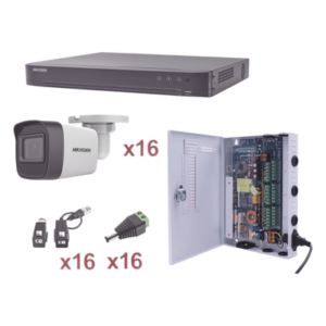 Kit TurboHD / 16 Canales / 1080p / 16 Cámaras Bala / IR 30 m (98.4 ft) / Transceptores UTP / Fuente Profesional