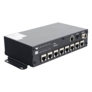 Switch PoE Móvil / 8 Puertos PoE 100 Mbps / 1 Puerto Uplink 1 Gbps / 90 W Total / 9-36 V DC / -20°C a +60°C