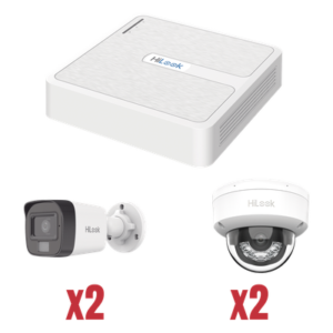 Kit de Videovigilancia IP / NVR 4 Canales PoE / 2 Cámaras Bala + 2 Cámaras Domo / 2 Megapixel / IR 30 m (98.4 ft) / Dual Light / 101° Ángulo de Visión