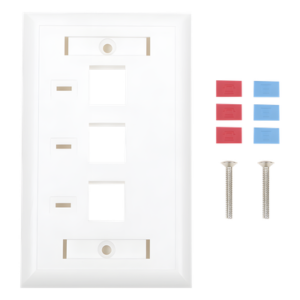 Placa de Pared / 3 Puertos Keystone / Espacio para Etiqueta / 70 x 115 mm / 2.75 x 4.52 in / Blanco