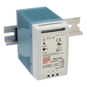 Fuente de Poder Riel DIN / 100W / Salida Dual 13.8V CC / Cargador de Batería Integrado / 87% Eficiencia / Convección Natural