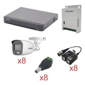 Kit TurboHD con Audio / DVR 8 Canales / 8 Cámaras Bala Exterior / 1080p / Luz Blanca 20 m (65.6 ft) / Audio Coaxitron / Fuente Seleccionable