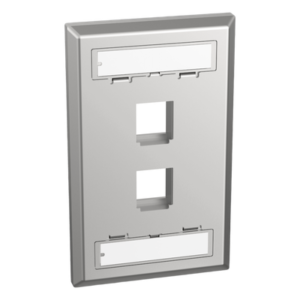 Placa de Pared Vertical / 2 Puertos Keystone / Acero Inoxidable / Estilo Plano / Con Etiquetas