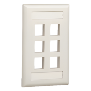Placa de Pared Vertical / 6 Puertos Keystone / ABS / 69.8 x 114.3 mm / 2.75 x 4.5 pulg. / RoHS / Blanco