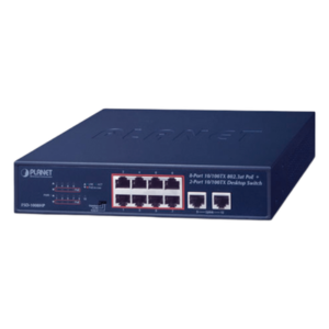 Switch de Escritorio / 8 Puertos 10/100TX PoE+ / 2 Puertos 10/100TX / 120W PoE Budget / Alcance Extendido 250m (820 pies)