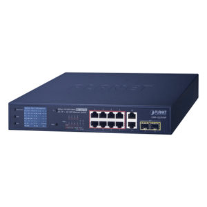 Switch PoE No Administrable / 8 Puertos Gigabit RJ45 / 2 Uplink Gigabit / 2 SFP / PoE 802.3af/at 32W / Presupuesto 120W / Extender 250 m (820 ft) / Pantalla LCD