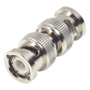 Adaptador Coaxial / BNC Macho a BNC Macho / 75 Ohm / Montaje en Línea / Cuerpo Niquelado / Contacto Oro / Aislante Teflón