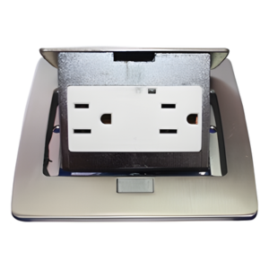 Mini Caja de Piso Rectangular / Acero Inoxidable / 2 Contactos 127V / 15A / 12.4 x 12 x 7.2 cm / 4.88 x 4.72 x 2.83 pulg