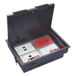 Caja de Piso / 4 Módulos Universales / ABS y Acero Galvanizado / 1.957 kg / 6.42 lb / Negro