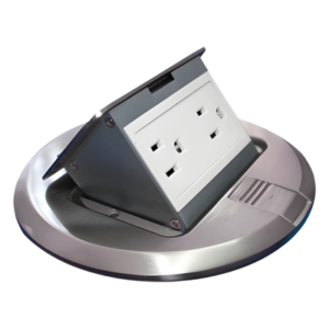 Mini Caja de Piso Redonda / Acero Inoxidable / 2 Contactos / 15 A ANCE / 150x150x70 mm / 0.92 lb / 5.9x5.9x2.8 pulg