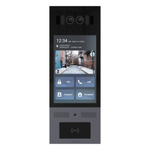 Frente de Calle IP / IK10 / IP66 / LCD 8 Pulgadas / Reconocimiento Facial / QR y PIN / 3 Puertas / Bluetooth / NFC / SIP / ONVIF