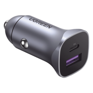 Cargador de Auto / 30W / 2 Puertos USB-A y USB-C / 12-24 VCD / PD3.0, QC3.0, PPS / Aleación de Aluminio
