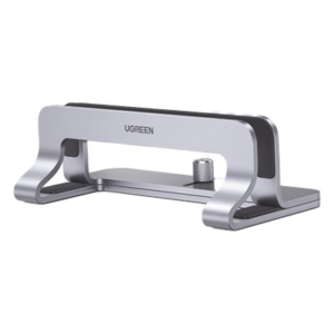Soporte Vertical para Laptop / Ajustable 12-26 mm / Aluminio y Silicona / Hasta 15.6 pulgadas / Base Antideslizante / Color Plata