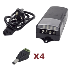 Kit de fuente de poder / Entrada 110-220 VCA / Salida 12 VCC 5A / 4 salidas / Conectores JR52 / 6A PTC / 117x62x34.2 mm / 0.38x0.20x0.11 ft