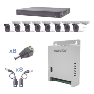 Kit TurboHD / DVR 8 Canales / 8 Cámaras Bala 1080p / Lente 2.8 mm / IR 20 m (65.6 ft) / Fuente Regulada hasta 15 Vcc / Transceptores UTP