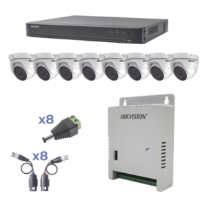 Cámara Turret / 2 MP 1080p / IR 20 m (65.6 ft) / Lente 2.8 mm / 103° / Exterior IP66 / Starlight / Audio por Coaxitron / Up the Coax / Compatibilidad 5 Tecnologías / Carcasa Metálica / Fuente Multitensión 12-15 Vcc / Transceptores UTP Pasivos / Kit Completo 8 Canales