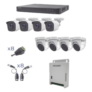 Kit TurboHD / DVR 8 Canales / 8 Cámaras 1080p / Bala y Eyeball / IR 20 m (65.6 ft) / Fuente Regulada 12V-15V / Transceptores UTP
