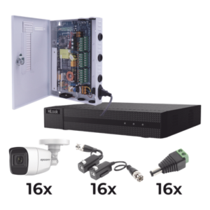 Kit de Videovigilancia TurboHD / DVR 16 Canales / 16 Cámaras Bala 1080p / Audio por Coaxitron / IR 25 m (82 ft) / Fuente de Poder 20A
