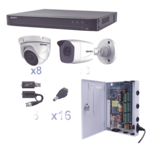 Kit TurboHD / DVR 16 Canales / 16 Cámaras 1080p / 8 Bala y 8 Eyeball / Lente 2.8 mm / IR 20 m (65.6 ft) / Fuente de Poder 18 Canales / Transceptores UTP