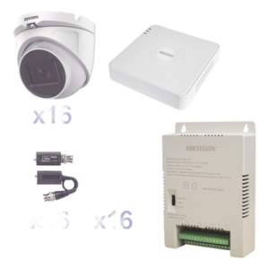 Kit TurboHD 1080p Lite / DVR 16 Canales / 16 Cámaras Eyeball Exterior / Fuente 20A / Transceptores UTP