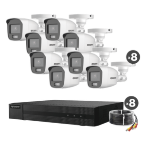 Kit de Videovigilancia TurboHD / DVR 8 Canales + 2 IP / 1080p Lite / 8 Cámaras Bala ColorVu / Audio Integrado / IR Blanco 20 m (65.6 ft) / HDD hasta 6 TB