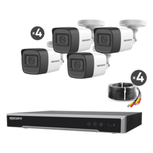 Kit de Videovigilancia TurboHD / DVR 4 Canales 8MP Lite / 4 Cámaras 5 Megapixel / Audio por Coaxitron / IR 30 m (98.4 ft) / Cables 18 m (59.1 ft)