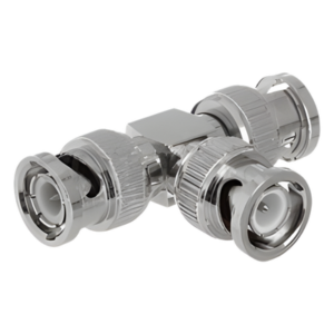Adaptador Coaxial Tipo T / Triple BNC Macho / 75 Ohm / RG-59 y RG-6 / Níquel y Oro / 39.9 mm de Longitud