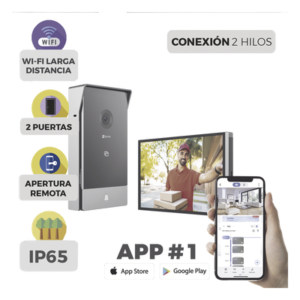 Videoportero IP / 2 Hilos / Monitor 7' Touchscreen / 2K 162° / Wi-Fi Dual 2.4/5 GHz / 2 Salidas de Apertura / IP65