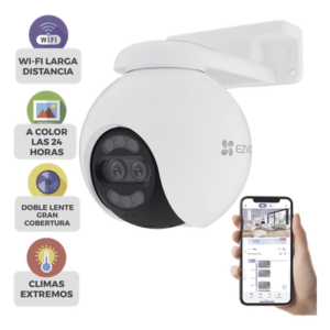 Cámara PT IP / 4K Ultra HD / Panorámica 360° / Visión Nocturna Color 30 m (98.4 ft) / Lente Dual / Wi-Fi / IP65