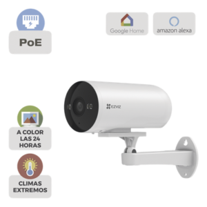 Cámara Bala IP / 3 Megapixel (2K) / Color Night Vision 20 m (65.6 ft) / IR 30 m (98.4 ft) / AI Detección Humana y Vehículos / PoE / IP67 / Audio Bidireccional / Luz y Sirena