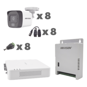 Kit TurboHD / DVR 8 Canales / Audio por Coaxitron / 8 Cámaras 1080p / Micrófono Integrado / Luz Blanca + IR / Fuente Ajustable 12-15 V
