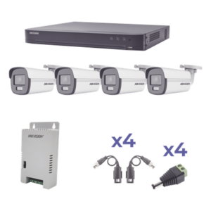 Kit de Videovigilancia TurboHD / 4 Canales / 4 Cámaras Bala 1080p / ColorVu 24/7 / Lente 2.8mm / 98° / Fuente Regulada / Transceptores UTP